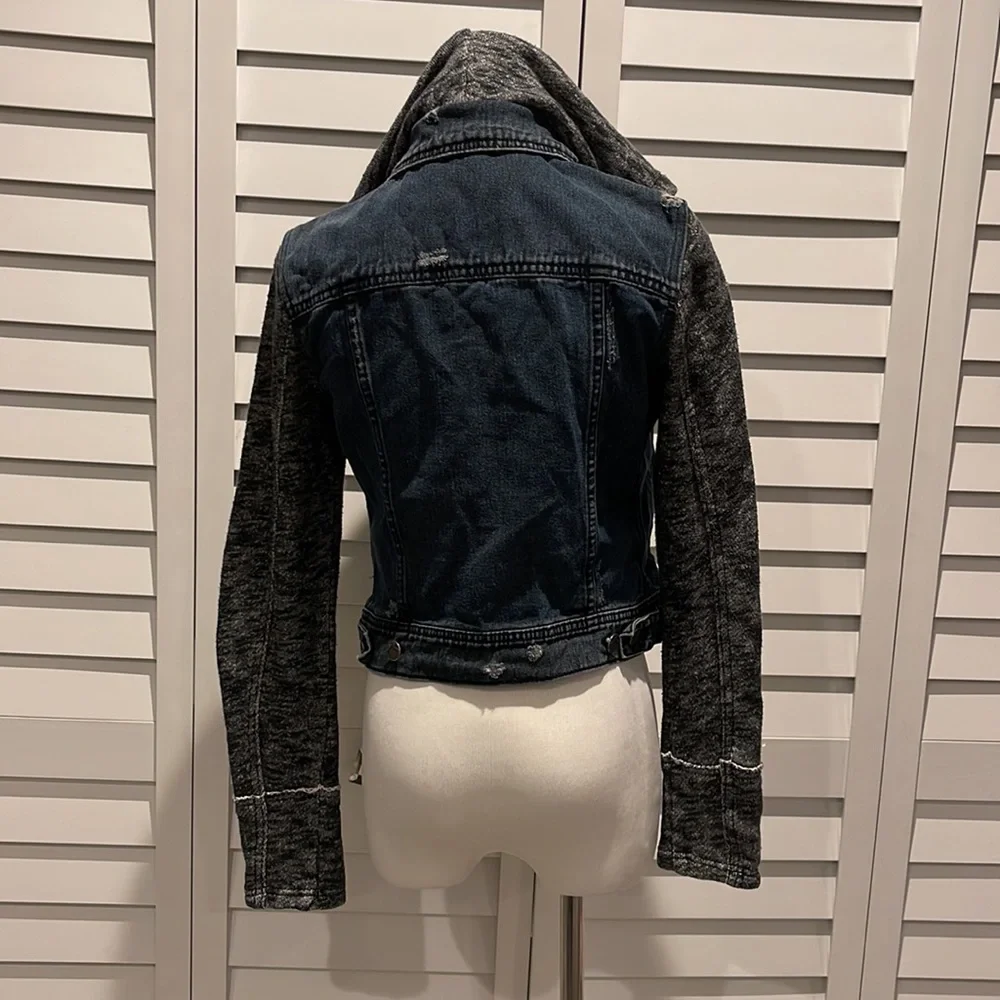 Free People Jean Jacket with Sweat Sleeves and hoodie - Picture 6 of 8